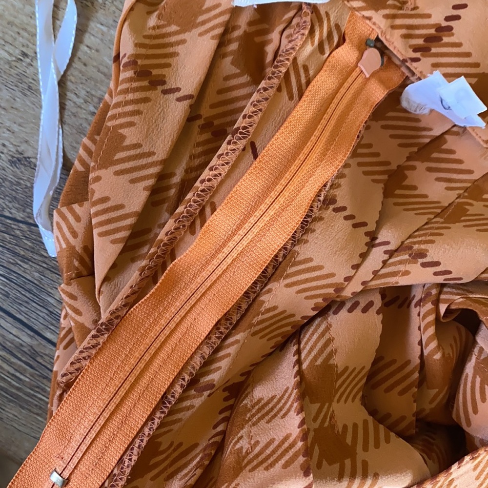 High waist preppy orange plaid pleated midi skirt - Picture 12 of 16